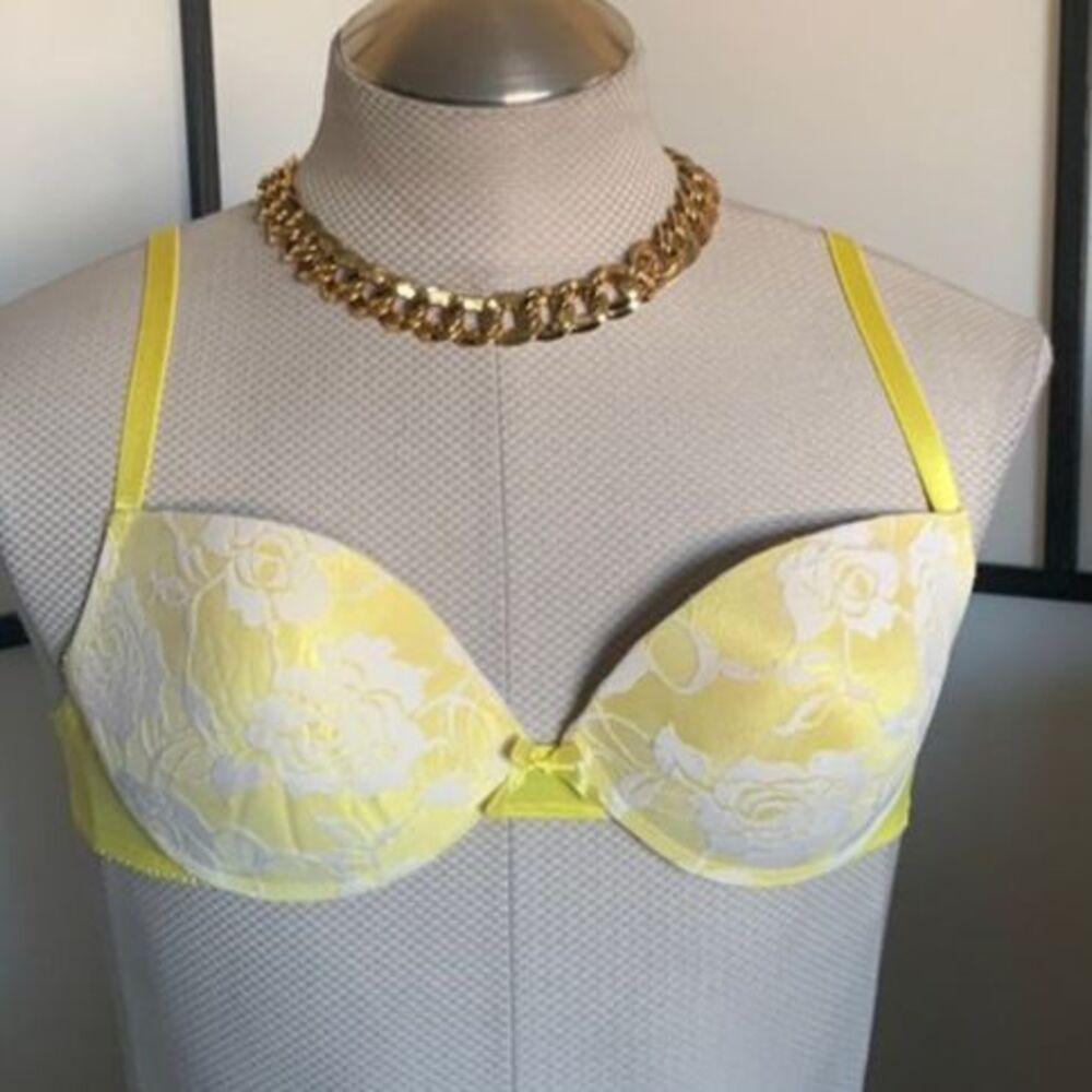 36C Women's Signature Lace Push-Up Yellow Adjustable Bra Y2K Feminine Casual